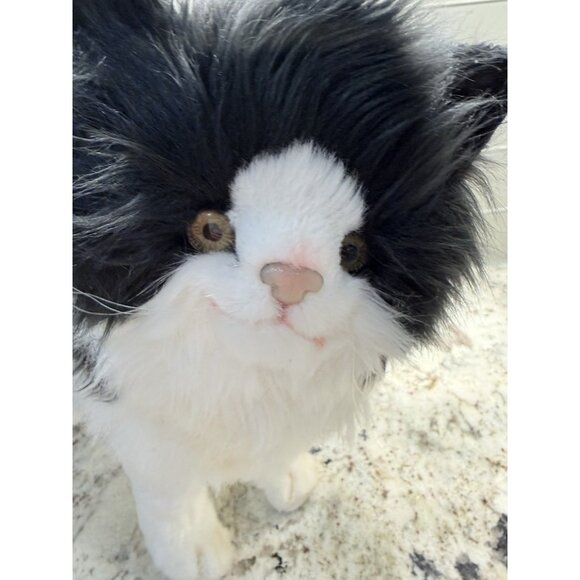 Vtg Hansa Realistic Black White Cat Standing Life Size Soft Fuzzy Plush 4221 Nos - Picture 3 of 10